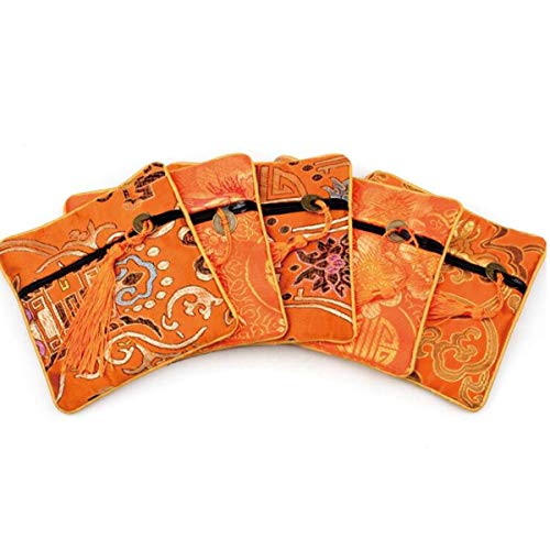 Halloluck 8 Pcs Chinese Silk Brocade Tasseled Coin Purse Zipper Jewelry Pouch Bag Wallet Pouch Gift Bag, 8 Colors #TOP1