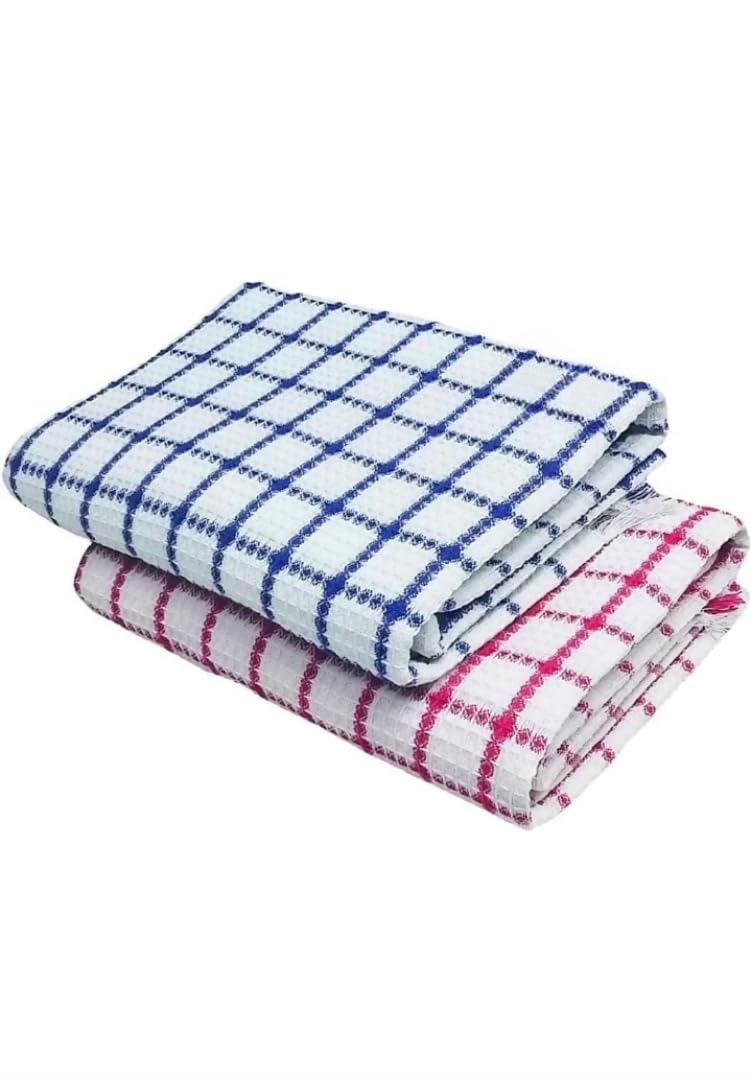T TRENDY MART Amro Cotton Bath Towels, 75 x 150 cm, Set of 1 Blue and Red Check Pattern (Any Color)