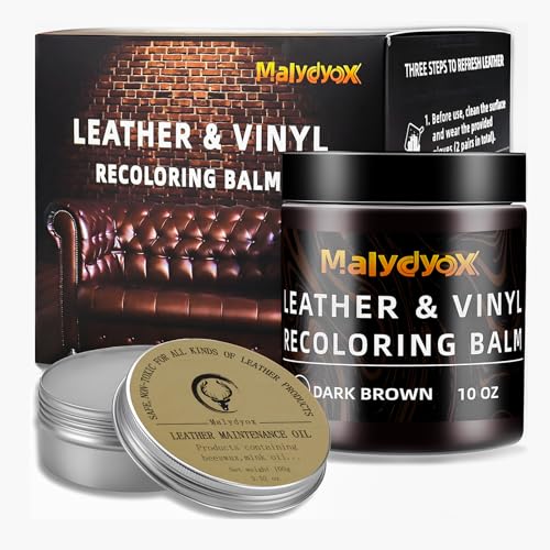 Malydyox 10oz Leather Recoloring Blam with 3.52oz Mink Oil, Leather Repair Kit for Furniture, Leather Couches Restorer, Leather Couch Repair, Leather Conditioner for Couch (Dark Brown)