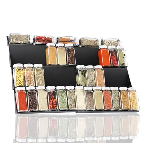 Spice Drawer Organiser Spice Rack for inside drawer, Drawer Spice Rack adjustable 30cm to 60cm 4 Tier, Spice Drawer insert Seasoning and Spice Racks Organiser for drawers of different width