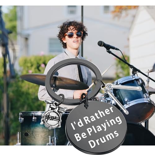 Image of CENWA Drummer Gift Drummer Keychain I'd Rather Be Playing Drums Drum Kit Gifts Musician Keychain Drum Player Band Gifts