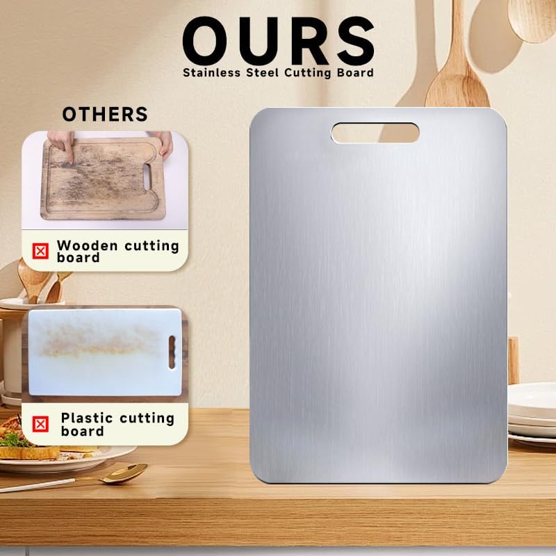 Miniatura 7 de Tabla de cortar de acero inoxidable, tabla de cortar de doble cara de 15.3 x 11 pulgadas para cocina, tabla de cortar inoxidable 304 para carne,