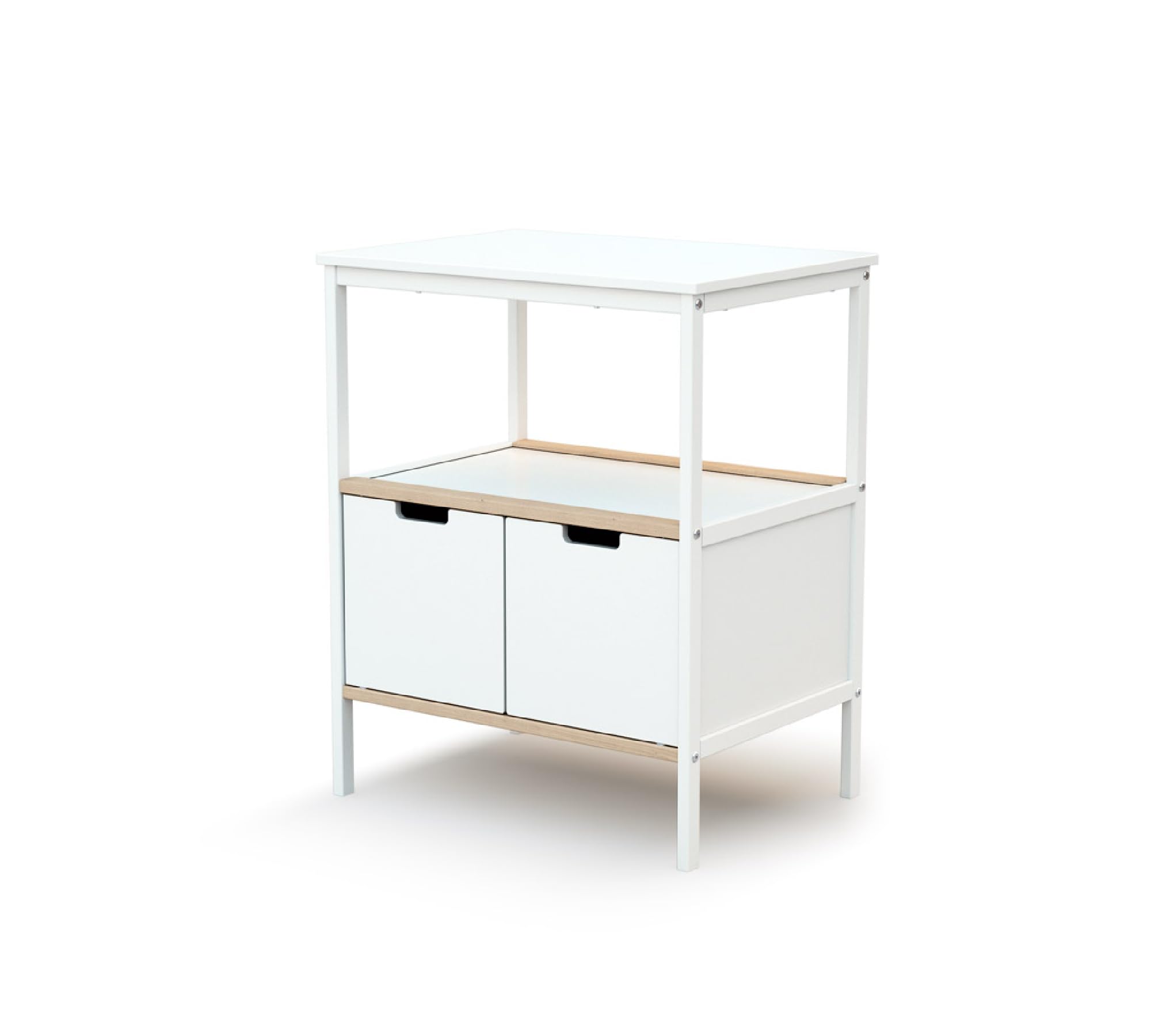 AT4 - Meuble à Langer ESSENTIEL Blanc et Hêtre Brut | 68 x 66 x 90 cm | Plan à langer amovible inclus