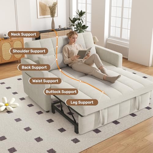 Image of Nebuaegis Sleeper Sofa Bed,3-in-1 Convertible Pull Out Couch with Adjustable Backrest for Living Room,Loveseat Sofa Bed with Side Pockets,Easy Assembly,Beige,1 PCS