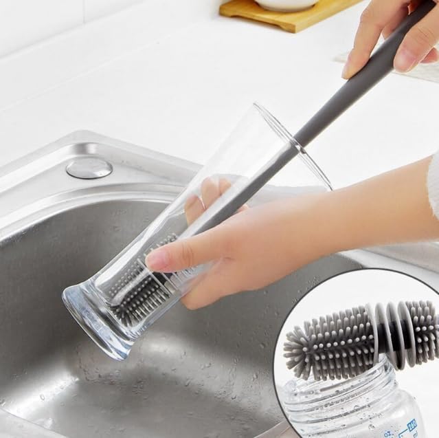 2Pcs Baby Bottle Brush, Long Silicone Bottle Brushes for Cleaning long bottle brush, Glass Cups, Thermoses, Various Containers Durable Gentle Cleaning Solution (Grey) - Image 4