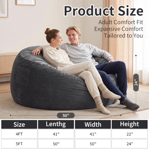 Image of 5 Ft. Bean Bag Chair for Adults, Teens, Kids with Memory Foam Filling
