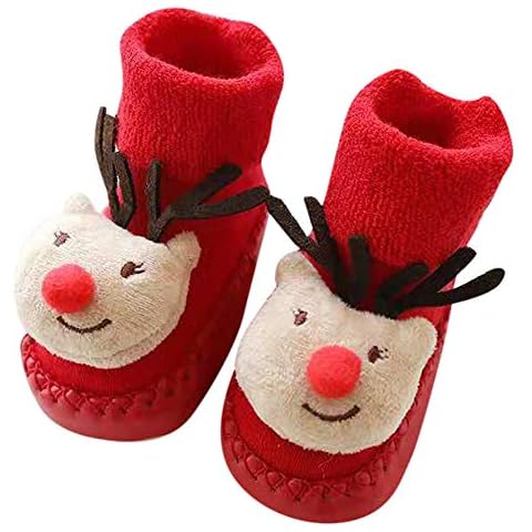 Zerototens Baby Christmas Socks,0-24 Months Toddler Kids Infant Boy Girls Red Santa Deer Anti-Slip Boots Socks Baby Step Socks Xmas Gift (0-6 months, E) Cover