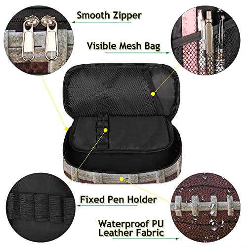 Image of Pardick Rugby Ball Big Capacity Pencil Pen Case Football Large Pencil Pouch with Zipper Compartments Pencil Bag for Boys Girls Adults Student Office School Supplies