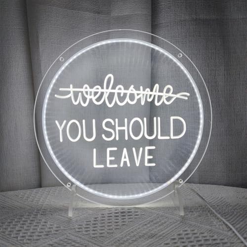 Image of You Should Leave Neon Signs for Wall Decor, Not Welcome Sign, I Think You Should Leave Sign for Home Decorations Window Wall Hanging Decor, 11 inch x 11 inch