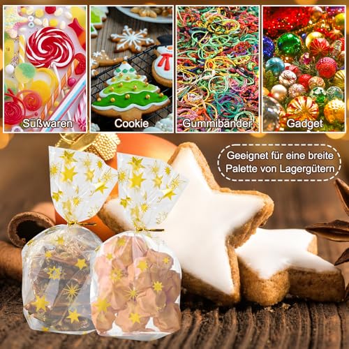 F Faburo 100PCS Ground Bag Christmas Gold Stars 120 x 180 mm Christmas Bag Biscuit Bag Pastry Bag with 100pcs Gold Cable Ties - Image 4