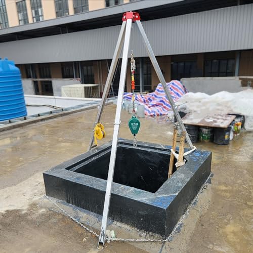 Rescue Tripod Safety Fire Rescue Tripod Tools, Standing Wellhead Tripod Kit, 15m Length Winch Moving Rescue Equipment, Fall Protection Bracket for Wellhead