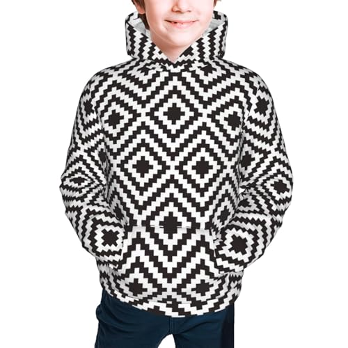 Black and White Geometric Kids Pullover Hoodies Boys Sweatshirts Girls Athletic Clothes with Pocket2
