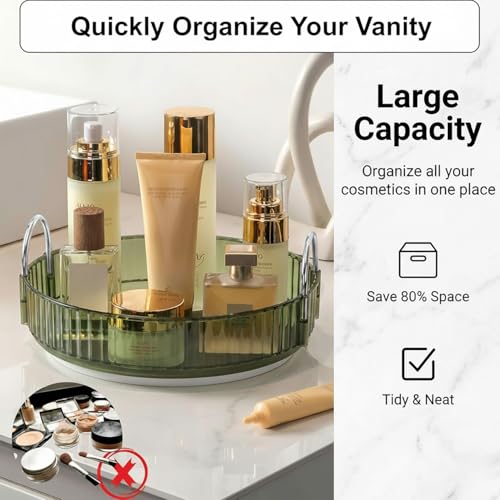 Image of JD FRESH 1 Tier Makeup Organizer 360 Rotating Cosmetic Storage Box Vanity Organizer Stand with Drawers for Lipstick Nail Polish Skincare Dressing Table Bathroom Organizer (Light Green)