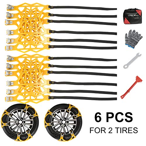 soyond Snow Chains Car Anti Slip Snow Tire Chains Adjustable Anti-Skid Chains Car Tire Snow Chains for Car/SUV/Trucks (Set of 6 Width 165-275mm/6.4-10.9'')