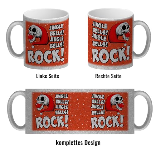 speecheese Jingle Bells Rock Weihnachten Glitzer-Kaffeebecher mit Totenkopf