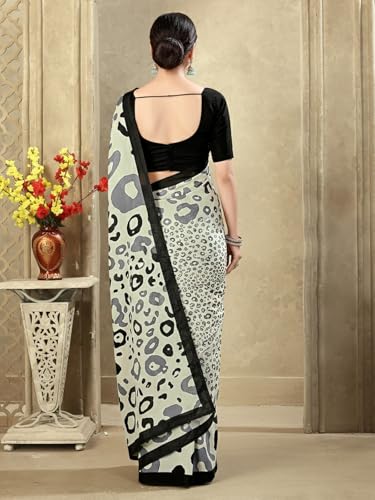 Image of SIRIL Women's Crepe Silk Printed Saree with Unstitched Blouse Piece