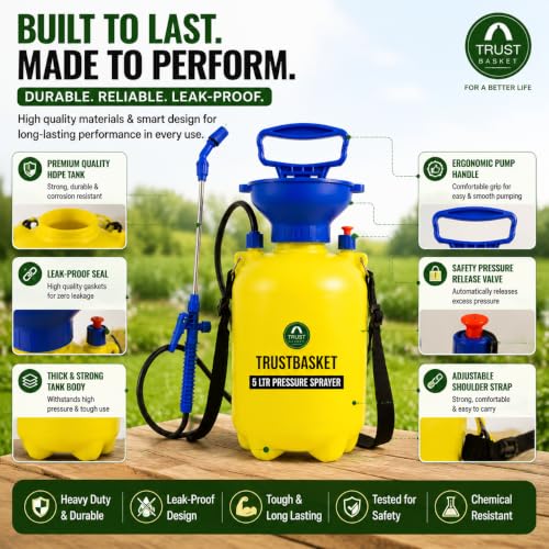 Image of TrustBasket Premium Pressure Sprayer 5 Litre | Pressure Spray Bottle for Plants | Gardening Water Pump Sprayer | Plant Spray Bottle for Garden | Spray Bottles for Gardening
