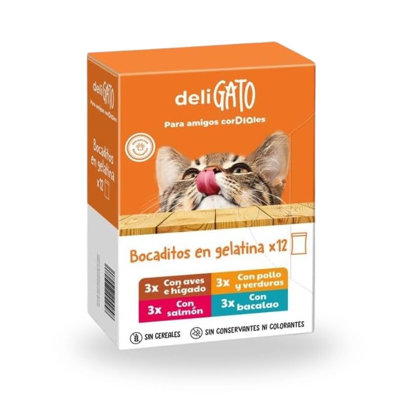Deligato Alimento para Gatos Bocaditos en Gelatina, 12x100g