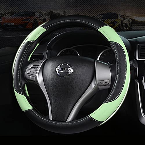 Image of Leather Car Steering Wheel Cover, Non-Slip Car Wheel Cover Protector Breathable Microfiber Leather Universal Fit for Most Cars (Green)