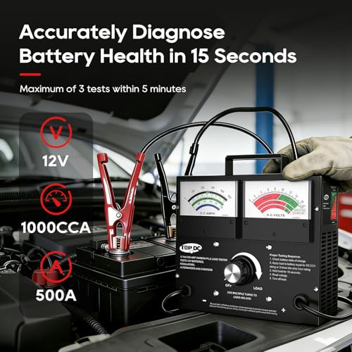 Image of TOPDC Professional 500A Carbon Pile Battery Load Tester, Heavy-Duty 12V Automotive Battery & Alternator Tester for Cars, Trucks, SUVs, up to 1000 CCA