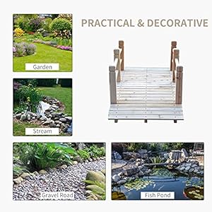 Outsunny Fir Wood Garden Bridge Arc Walkway with Side Railings for Backyards, Gardens, and Streams, Natural Wood, 60" x 26.5" x 19" Outsunny Fir Wood Garden Bridge Arc Walkway with Side Railings for Backyards Gardens and Streams Natural Wood 60 x 265 x 19
