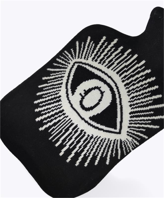 medaxo Cozys Hot Water Bag with Designer Knit Cover (Black, Eye) | 2 LTR Capacity | Stylish Prefixed cover | For Cramps, Pain Relief & Cozy Nights | Feet, Bed Warmer for Adults, Kids - Pack of 2 1