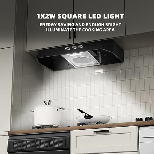 FIREGAS Black Range Hood 30 inch Under Cabinet, Ducted/Ductless Convertible Kitchen Hood, Stainless Steel Stove Vent Hood with 2 Speed Exhaust Fan, Rocker Button Control, 300 CFM Powerful Suction by FIREGAS - Image 5