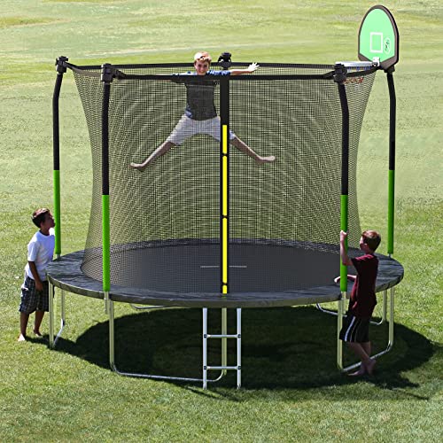 Image of SKOK 12FT Trampolines with Basketball Hoop, 400LBS Outdoor Trampolines for Kids-ASTM Approved Trampoline for Children and Adults