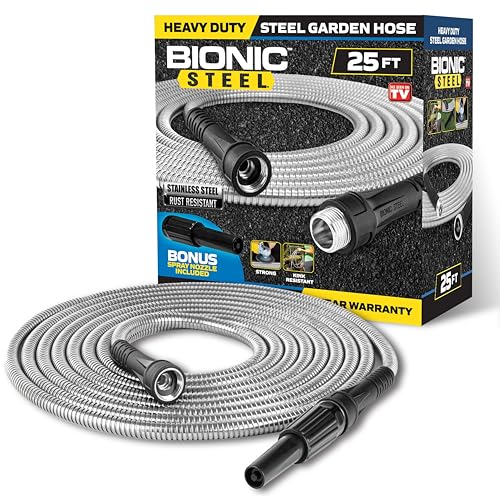 Bionic Steel 25 Ft Metal Garden Hose with Nozzle, 25Ft...