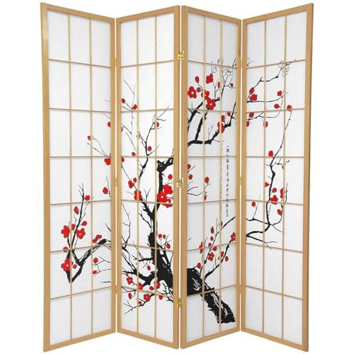 Fine Asianliving Paravento Giapponese L180xA180cm Shoji Naturale - Fiori di Ciliegio Separe Divisori separè paravento divisore interno divisorio