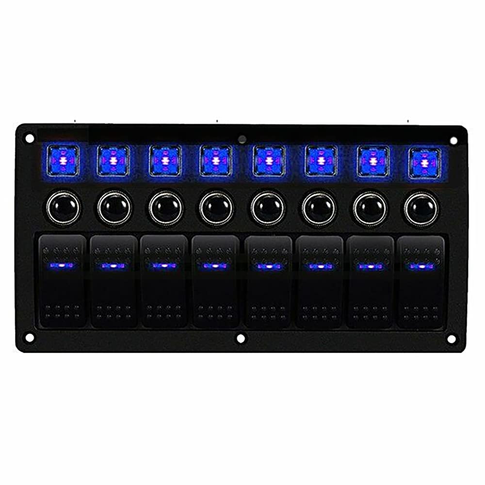 Riloer Pannello interruttori a levetta 8 vie, 12V 24V universale per barca, auto, marino, interruttori a levetta LED con indicatori, impermeabile, con luce verde/blu/rossa
