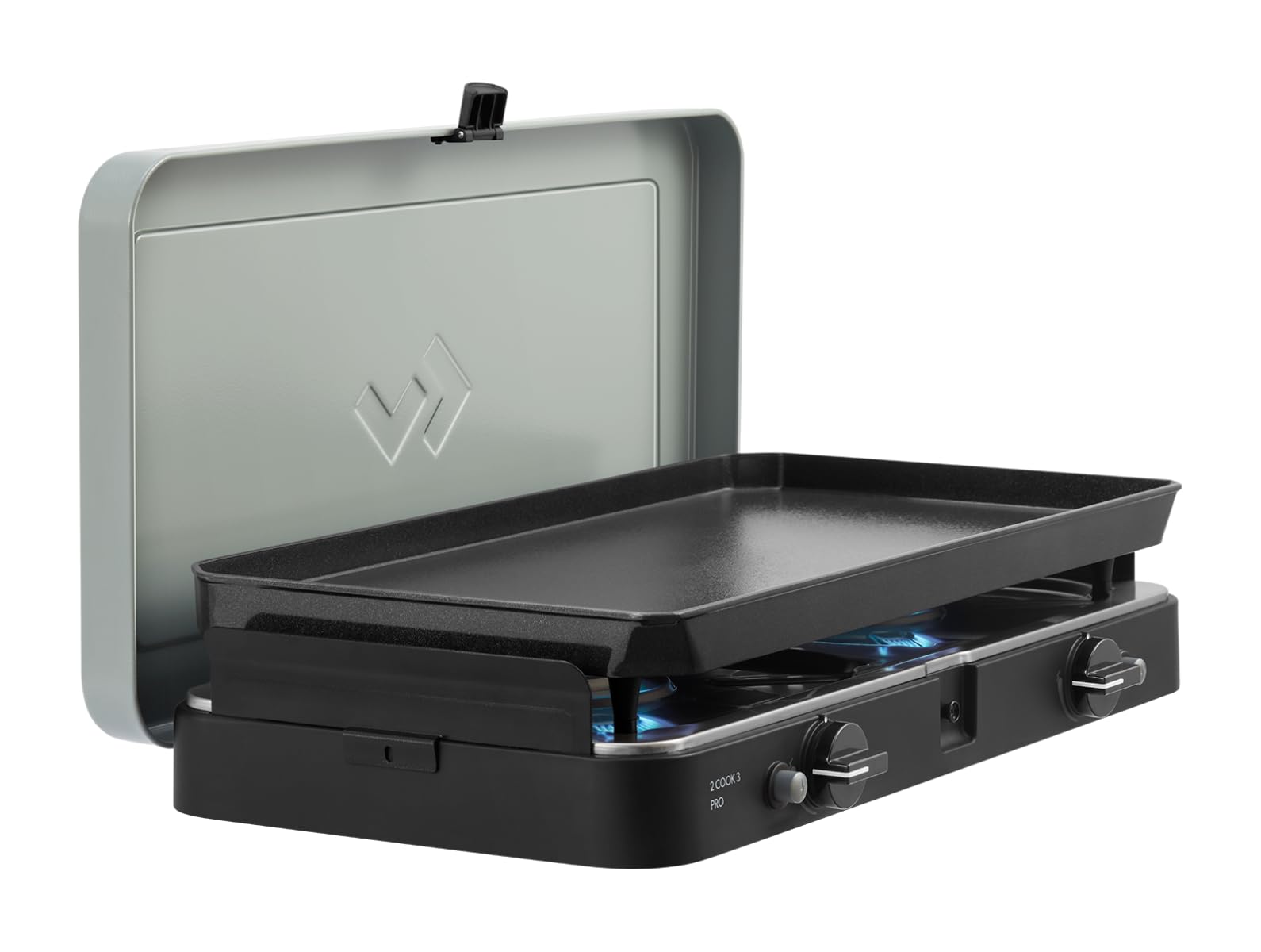 CADAC - 2 Cook 3 Pro Deluxe – Grill – tragbare Grills – Grillfläche aus Edelstahl – inkl. Schutzhülle – Camping – Das Must-Have für den Grill – Grau-Grün