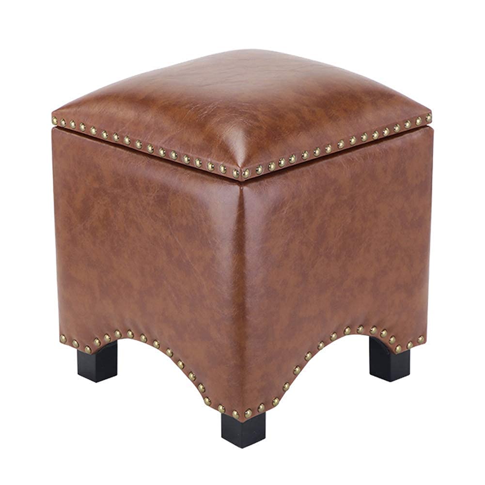 Pouf coffre marron 35cm avec assise rembourrée et pieds en bois massif