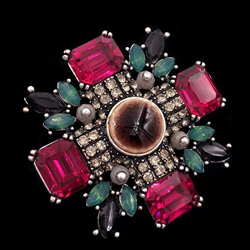 Dreamlandsales Antique Round Stone Domed Pink Maltese Cross Brooches Burst Star Pins (Pink-Size:1.46"*1.46") #TOP5