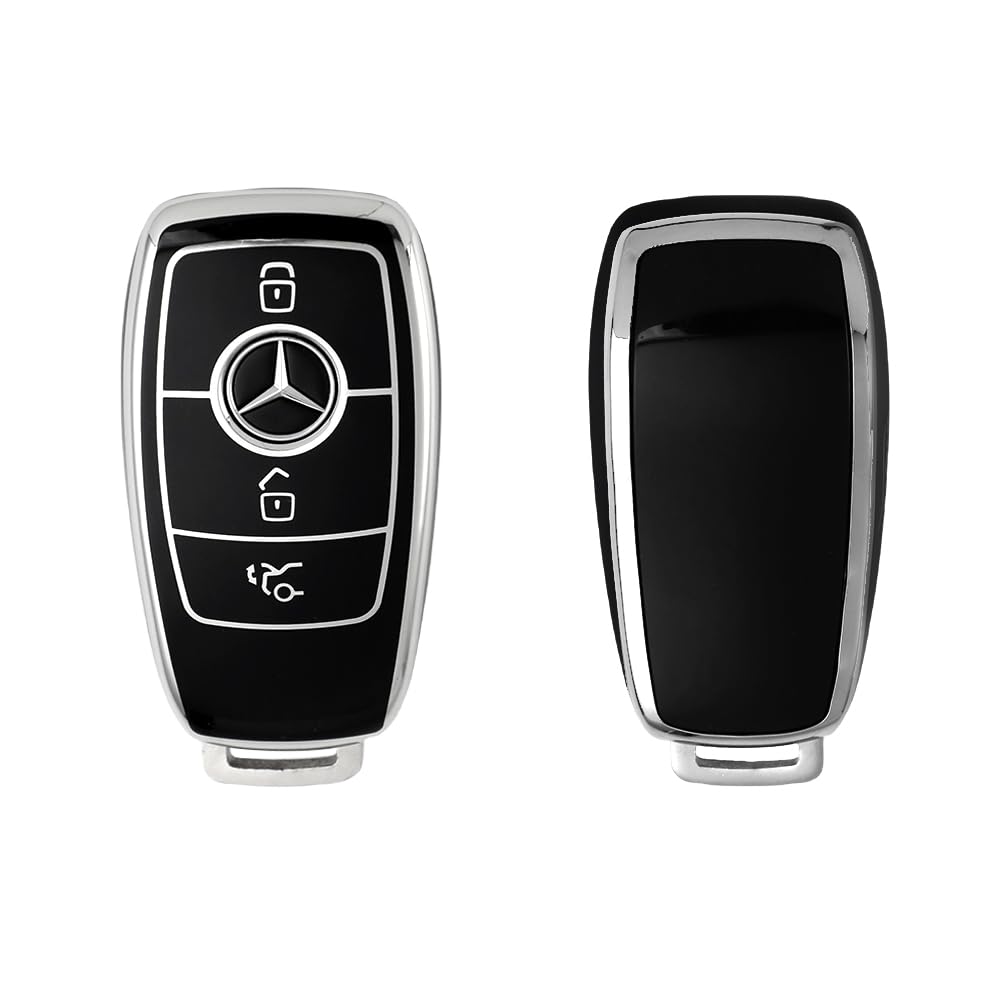 Ashar Key Hub TPU Car Key Cover Compatible for Mercedes Benz E-Class S-Class A-Class C-Class G-Class 2020 Onwards (3 Button Smart Key) (Silver Black)