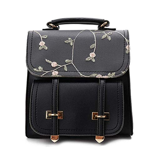 Yazi - Mochila para niña, Estilo Casual, de Piel, con diseño Floral Negro Negro Medium