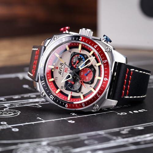 Image of AVI-8 Men's 43mm Hawker Hunter Atlas Dual Time Chronograph Watch with Leather Strap AV-4100