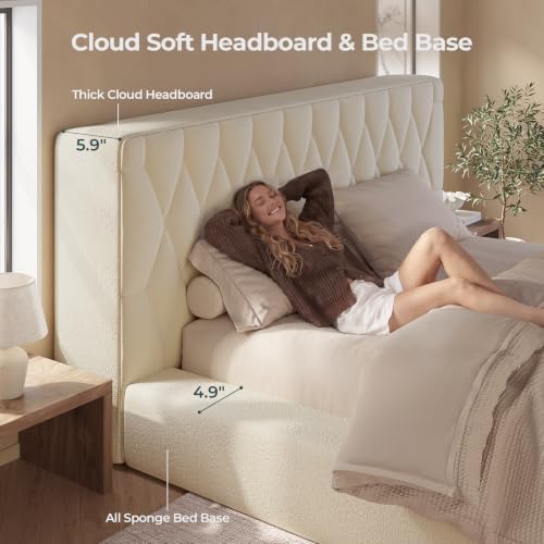 ADORNEVE Upholstered King Cloud Bed Frame with 5.9" Thick Headboard, Beige - 2