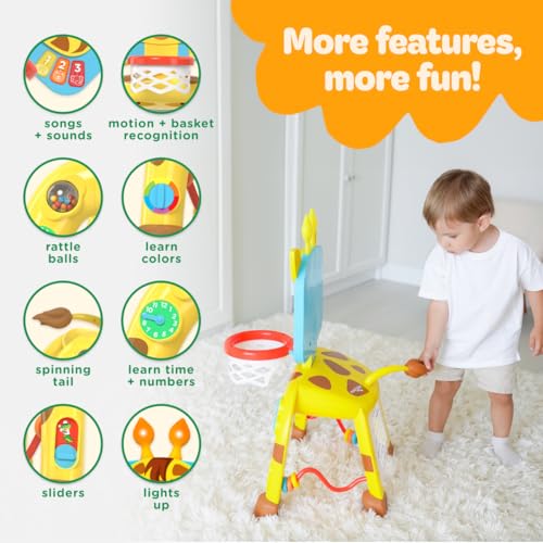 Move2Play, Giraffe Basketball Hoop & Soccer Goal Activity Center | 30+ Sounds & Lights | 1, 2, 3+ Year Old Gift & Birthday Present | 6, 12, 18, 24+ Month Toy For Baby, Toddler, Boys, & Girls - Thumbnail 3