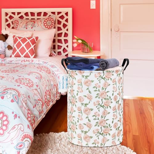 Image of Laundry Basket Canvas Fabric Collapsible Organizer Basket for Storage Bin Toy Bins Gift Baskets Bedroom Clothes Children Nursery Hamper (Rose)