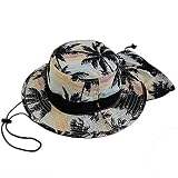 [ヘレイワホ] サーフキャップ UV対策 キッズ フリーサイズ classic palm (52-55cm) 撥水 水陸両用 抗菌 メッシュ ネックガード付