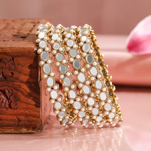Image of Rubans Bangles Set of 4 American Diamond Zirconia Stylish Trendy Jewellery Gift for Women & Girls