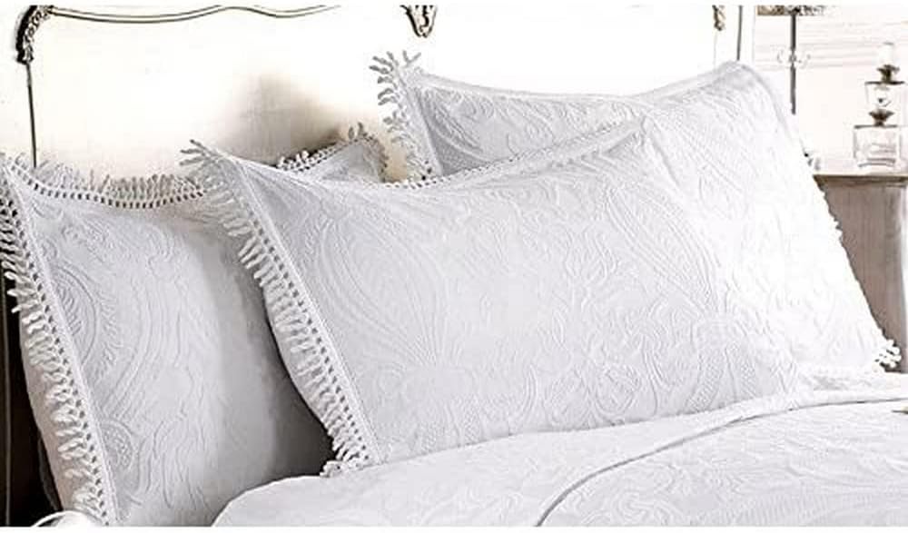Emma Barclay Mafalda - Cotton Rich Jacquard Pillow Sham in White - PilloWidth Sham
