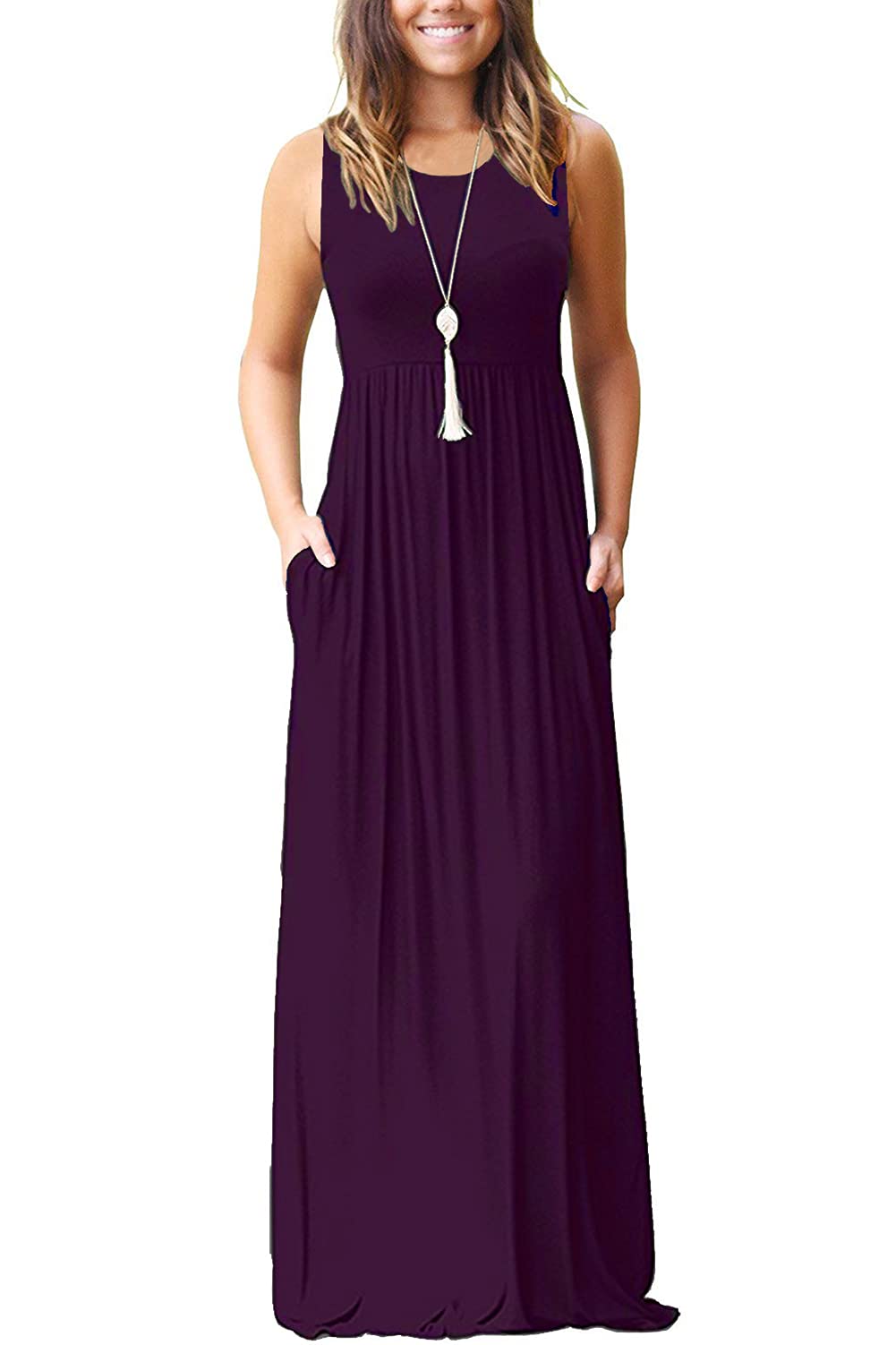 Women's Summer Sleeveless Loose Maxi Dress Casual Long Dress with Pockets