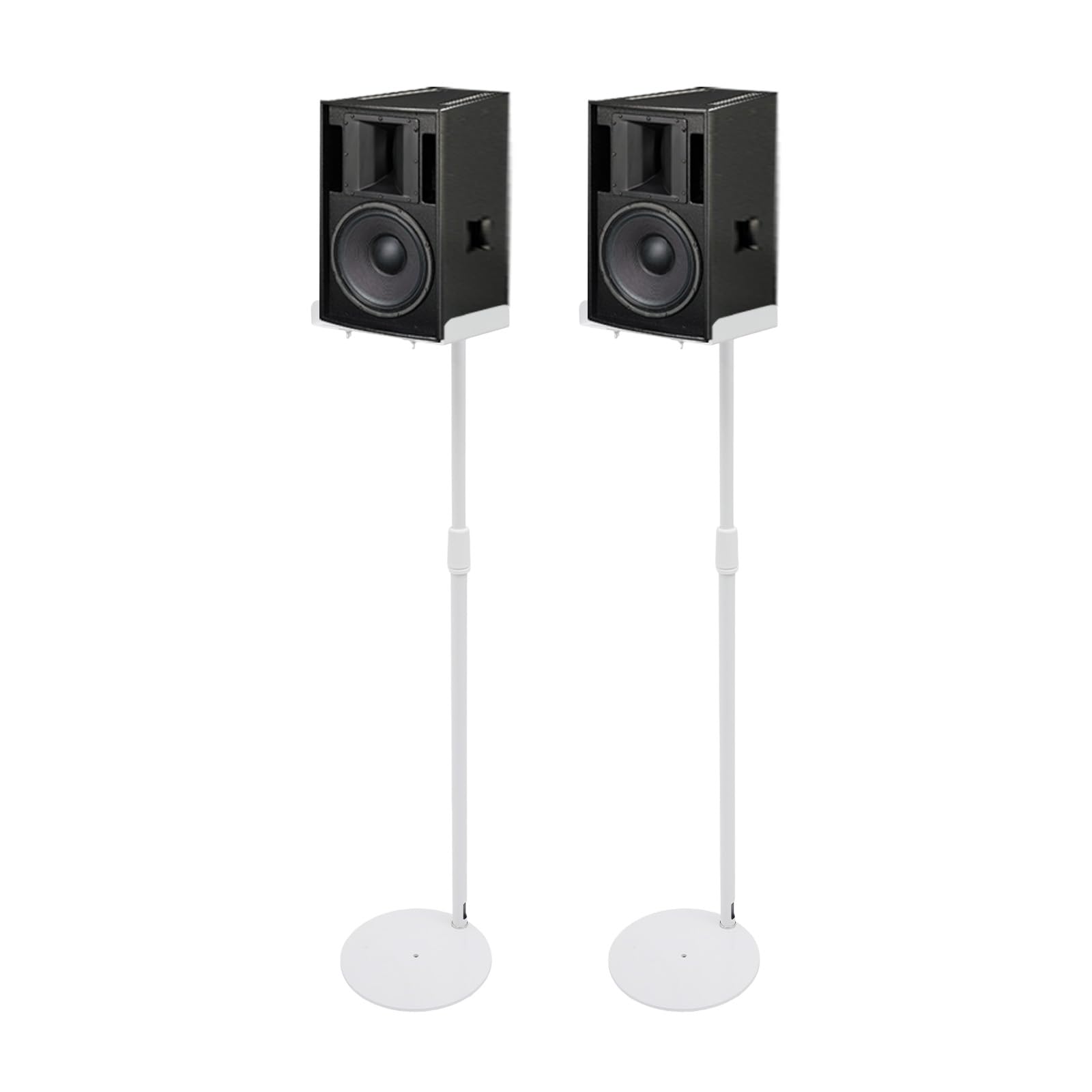 2X Soporte para altavoces ajustable en altura 75-140cm Soporte universal de metal para altavoces con gestión de cables oculta Soporte para cajas Soporte de suelo hasta 6kg (Blanco)