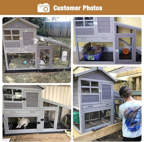 GUTINNEEN Rabbit Hutch for Outdoor Indoor Use, Bunny Cage with PVC Layer and Bottom Wire Netting, Wooden Chicken Coop Rabbit House with UV Roof, Leakproof Tray, Run - Image 2