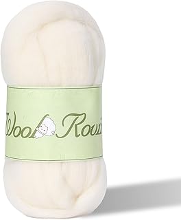 Pure Wool Chunky Yarn - 1.76oz Natural Wool Roving for Needle Felting, Wet Felting, Spinning (White Color) - Buy now