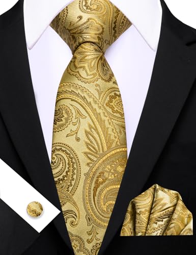 Image of Barry.Wang Men Ties Paisley Woven Silk Necktie Set with Pocket Suqare Cufflinks Formal