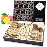 ⭐【MEHRZWECK-KOMBINATION FÜR 6 PERSONEN】 Je 6 Tafelmesser, Gabeln, Löffel und Teelöffel sind in einer schönen schwarzen Geschenkbox verpackt. Dieses Besteck-Set entspricht den Anforderungen der meisten 6-Personen-Familien und passt fast zu allen Einrichtungsstilen in Ihrem Esszimmer. Ideal für Küche, Hotel und Restaurant.