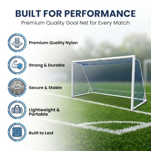 Image of ProZone Heavy-Duty Football Goal Net - UV-Resistant, 2.5mm Thick, Machine-Knitted for Training & Matches (Nylon, Black)
